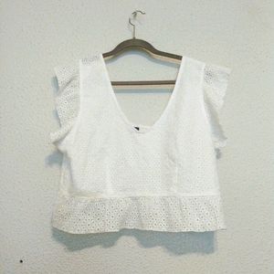 Wild Fable White Eyelet Ruffle Crop Top sz XXL